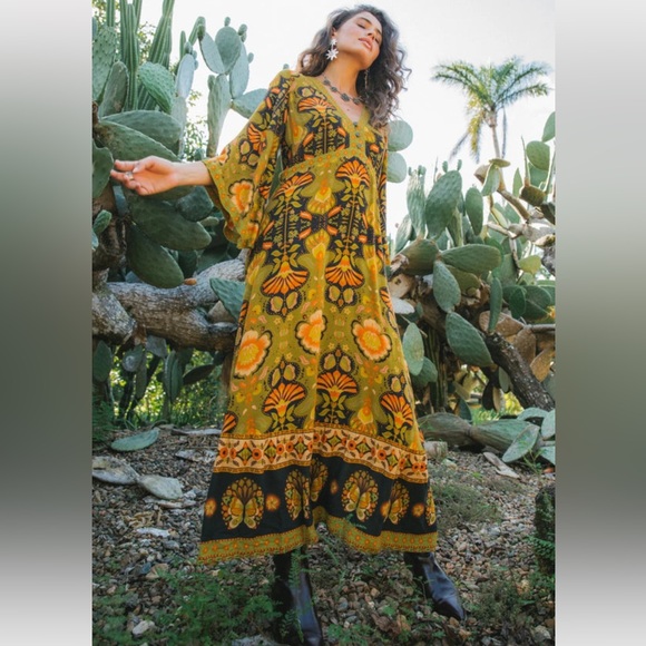 NINE LIVES BAZAAR EMPIRE DRESS COYOTE boho floral print Maxi Dress NWT XXL - Picture 7 of 15